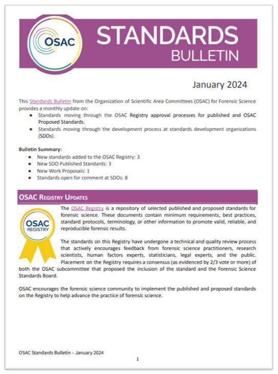 OSAC Standards Bulletin January 2024 NIST